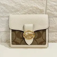 COACH コーチ三つ折り財布シグネチャー ホワイト馬車ロゴコンパクトウォレット