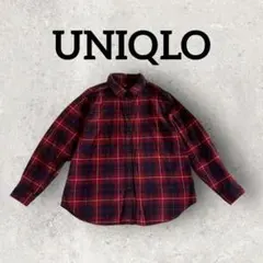 UNIQLO フランネルチェックシャツ 長袖チェックシャツ (L) ワインレッド