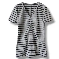 SHEIN レディース 半袖 ボーダー Tシャツ Vネック グレー×黒 XS