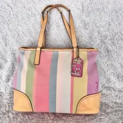 COACH pink ストライプ ミディアムトート hamptons y2k