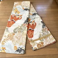 特選 鶴模様 全通 開き名古屋帯　　飛鶴紋 丸に向かい鶴文様木綿筒描きの名古屋帯 80,000円(税込)帯25-01