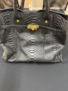 ヘビ皮 ブラック ハンドバッグ ゴールド金具