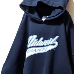 ギルダンミッドウエストジャイアンツロゴスウェットパーカーネイビー紺色XL古着