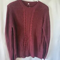 ケーブル編みニット ワインレッド L 洗える