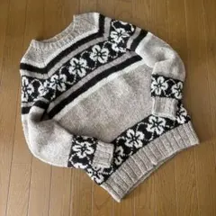 ノルディック柄 ハンドニット風 オーバーサイズニット アイボリー 