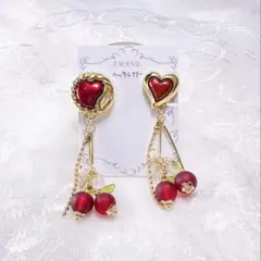 【No.18】チェリー ハート ニッケルフリー イヤリング
