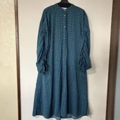 AS KNOW AS plus グリーンの幾何学模様 ロングワンピース　Fサイズ