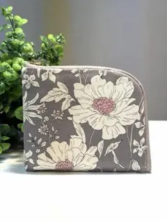 花柄　L字コンパクト財布 グレー系