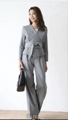 DRESS LAB ベルト付きクロップドフォーマルセットアップ M グレー