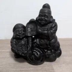 木製 恵比須像 大黒天像 河西啓斎 花押付き 約45cm 縁起物 商売繁盛