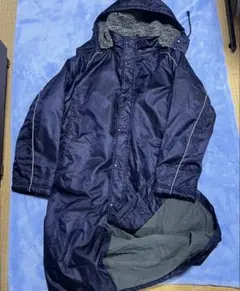 未使用品 ネイビー フード付き ベンチコート L