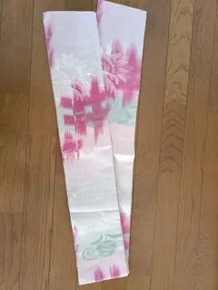 花柄 半幅帯 ピンクと緑　材料用にも　浴衣