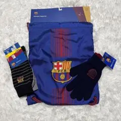 FCバルセロナのロゴ入りナップサック 靴下2足 手袋セット