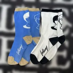 Whimsy ウィムジー ソックス 靴下 2足 KYNEコラボ ホワイト・ブルーのサムネイル