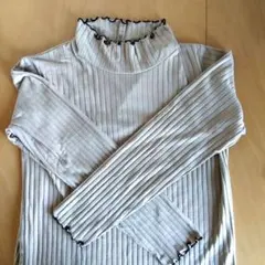 リブ編みフリル襟長袖トップス ベージュ