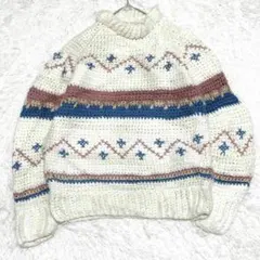 幸*凜様 ヴィンテージ ニットセーター 総柄 ノルディック柄 厚手w30① L相