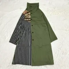 アミナ ドッキング 異素材 ロングコート ジャガード 民族 パッチワーク カーキ