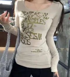 SHEIN ビンテージアメリカンスタイル グラフィック長袖タイトフィットTシャツ