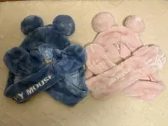 ディズニー ミッキー マフラーつきファンキャップ ピンク・水色2点セット