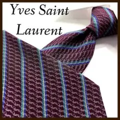 상태좋음 イヴサンローラン YSL ネクタイ シルク ロゴ ストライプ ボルドー