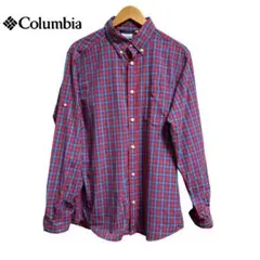 美品　Columbia 赤青チェック ボタンダウン長袖シャツ　秋コーデ
