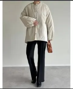 Re:EDIT サイドジップノーカラー中綿ジャケット　アイボリー SC