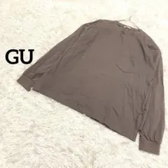 ジーユー　長袖Tシャツ　クルーネック　胸ポケット　リブ袖　綿　シンプル　S