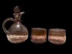 ピンクガラス デキャンタとグラスセット