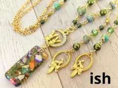 【A090】ishグリーンコッパー・グリーンエンジェライトネックレス＆ピア
