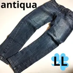 Antiqua アンティカ・立体裁断デニム スリム・ヴィンテージ色落ちブルーLLのサムネイル