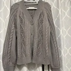 グレー ケーブルニット カーディガン 長袖