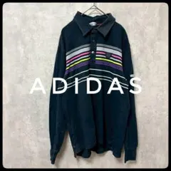 ✴️adidas　90s　ヴィンテージ　ポロシャツ　長袖　マルチカラー　XL　黒