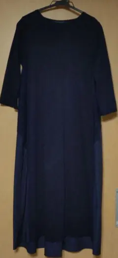 ランバン　ネイビー Aライン ワンピース 七分袖 後ろフリル付き　38M