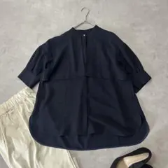 ADORE アドーア 近年モデル フラットジョーゼットブラウス ネイビー