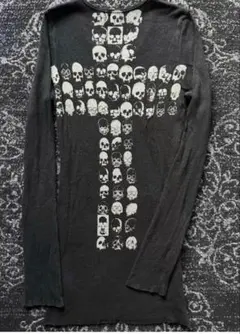 【Y2K/グランジ】スカル クロス サーマル ロングTシャツ ドクロ 十字架
