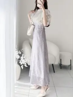 mily bilet ダブルフリル袖チェックレースドッキングワンピース