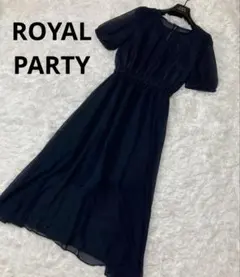 ROYAL PARTY 半袖　膝丈ワンピース　ネイビー　レース　Fサイズ