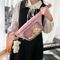訳あり❤️激安 クリアポケットボディバッグ 斜めがけ ショルダーバッグ ピンク
