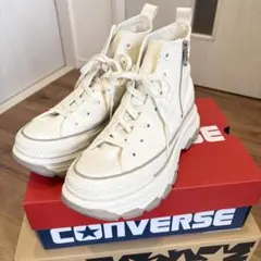 コンバース　白　ホワイト ハイカット　厚底　スニーカー