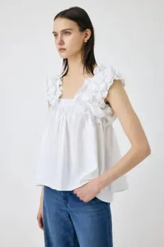 SHOULDER FRILLS トップス BLK 新品 MOUSSY SHOULDER FRILLS トップス BLK -ファッション通販