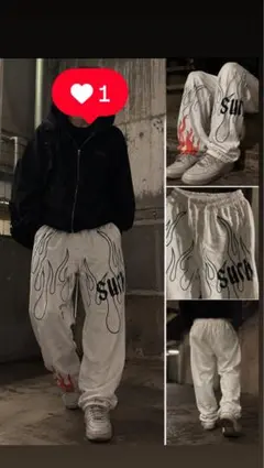 ファイヤーパターン スウェットパンツ ホワイト
