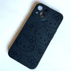 iPhone14 ケース ハローキティ　ブラック シリコン ストラップホルダー付