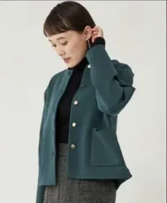 週末限定値下げ！ティール ノーカラーニットジャケット