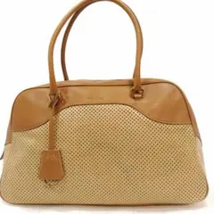 プラダ ミニボストンバッグ ハンドバッグ レザー 大容量 肩掛 ブラウン 鍵付