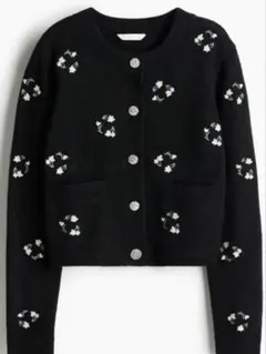 H&M 黒 花柄刺繍 カーディガン XS