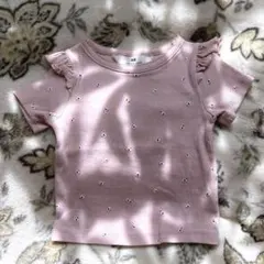 H&M キッズ 半袖 リブ 肩フリル トップス ピンク 花柄 92cmのサムネイル