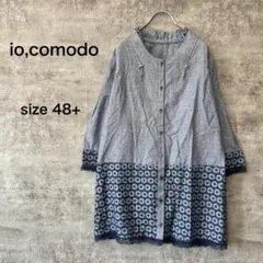 イオコモード グレー 刺繍 7分袖チュニック 綿麻混合 涼しい ゆったり