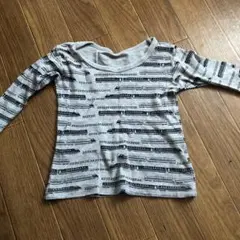 列車プリント グレー 長袖カットソー80