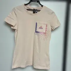 adidas グラデーションロゴ ポケットTシャツ ライトピンク スポーツ ジム