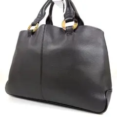 極美品✨WAKO トートバッグ ダークブラウン シボ革 ベッコウ 肩掛け可のサムネイル